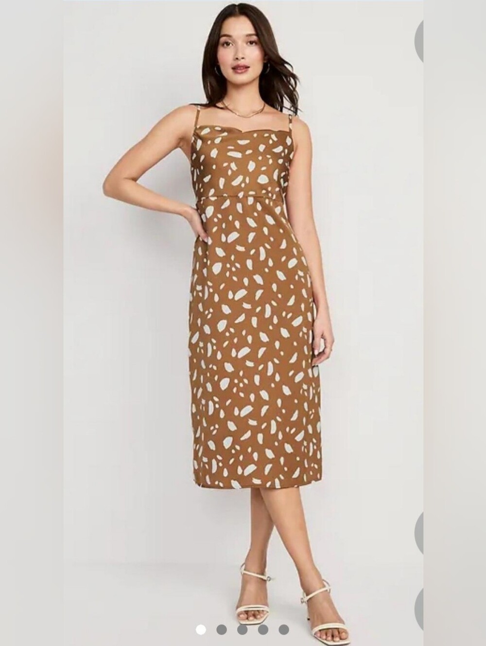 Old Navy Brown Midi Dress with Cream Leaf Print